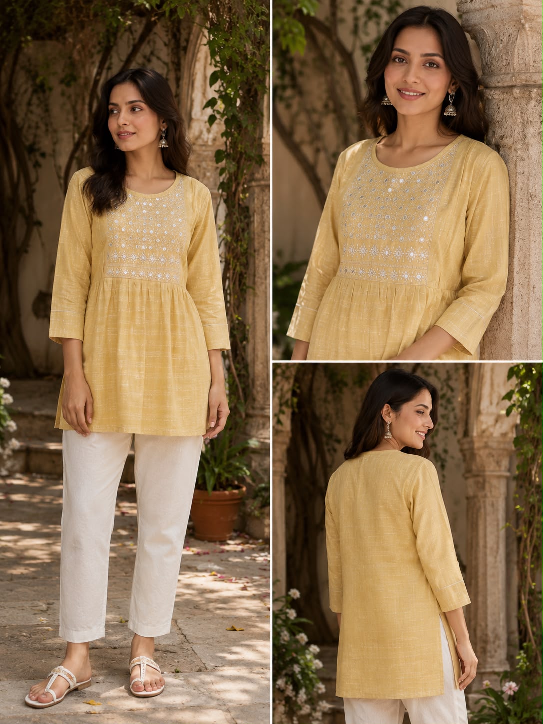Pastel Yellow Embroidered Short Kurti