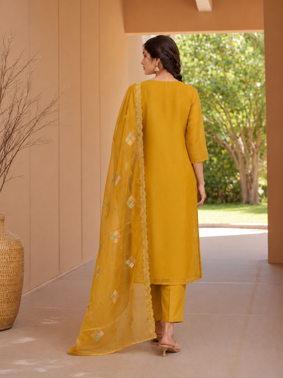 Mustard Mirror work suit set
