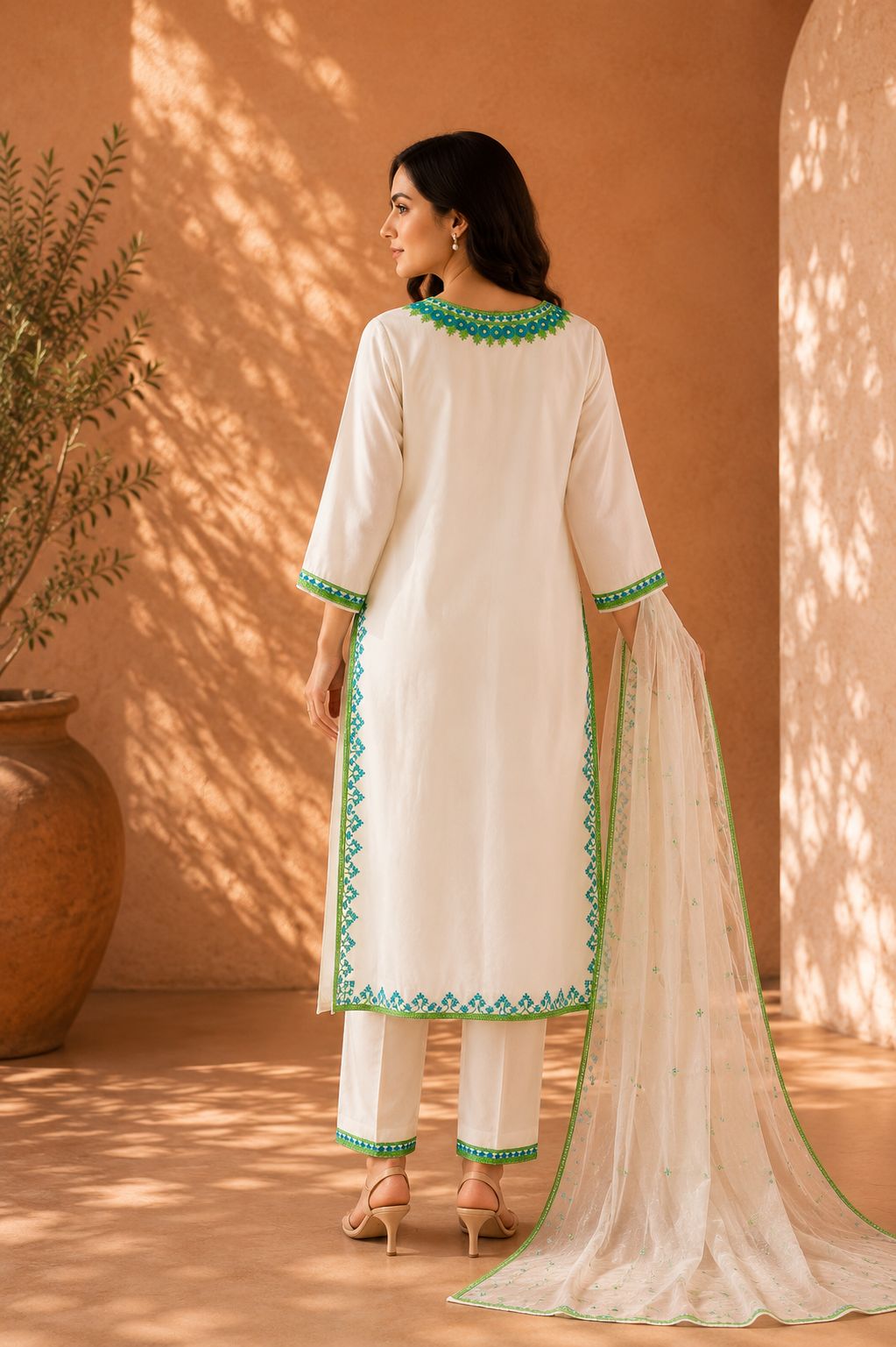 White Embroidered Suit Set