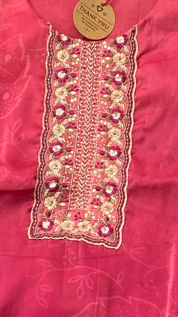 Wine Ombre Embroidered Suit Set with Duppatta
