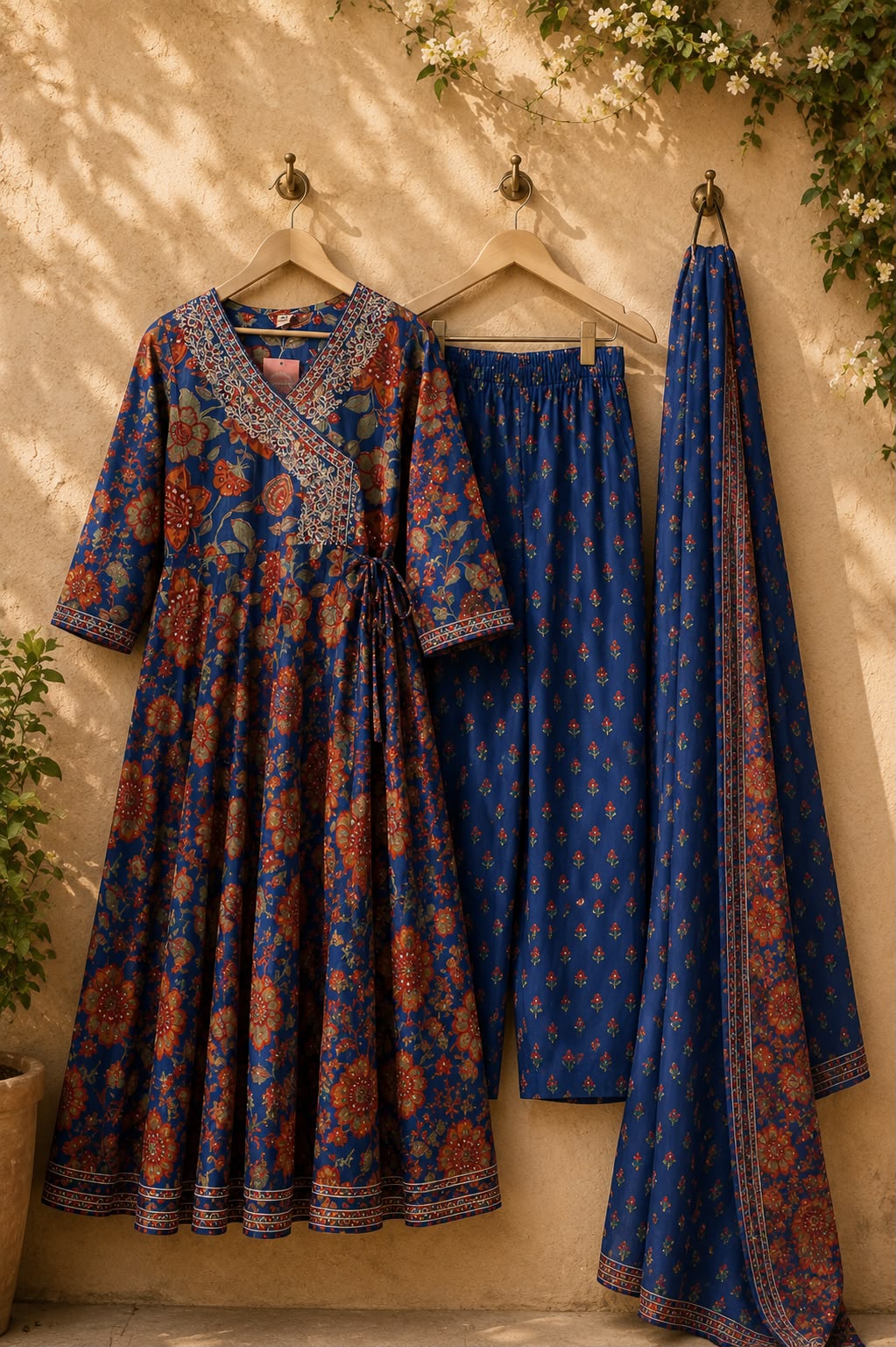 Indigo Bloom Anarkali Suit Set