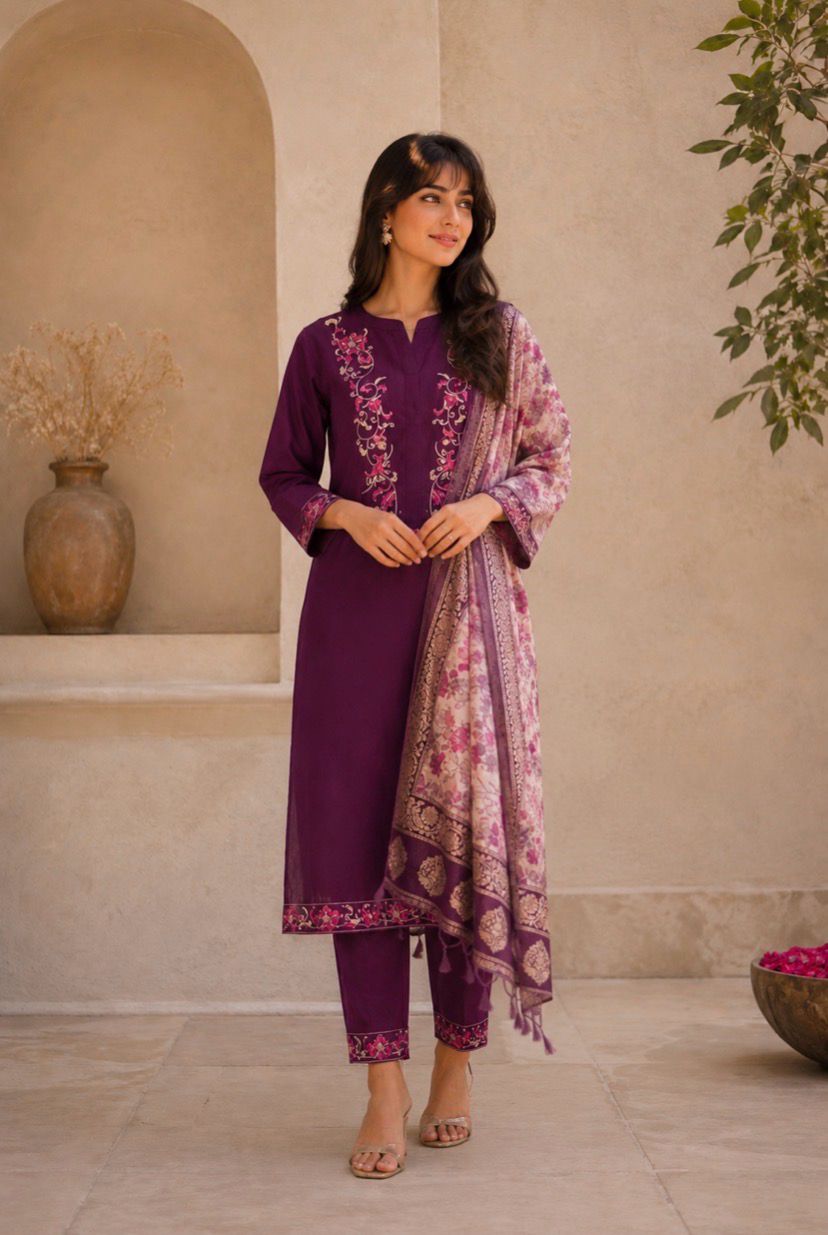 Purple Handloom Cotton Kurta Set
