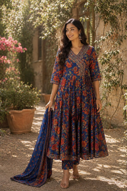 Indigo Bloom Anarkali Suit Set