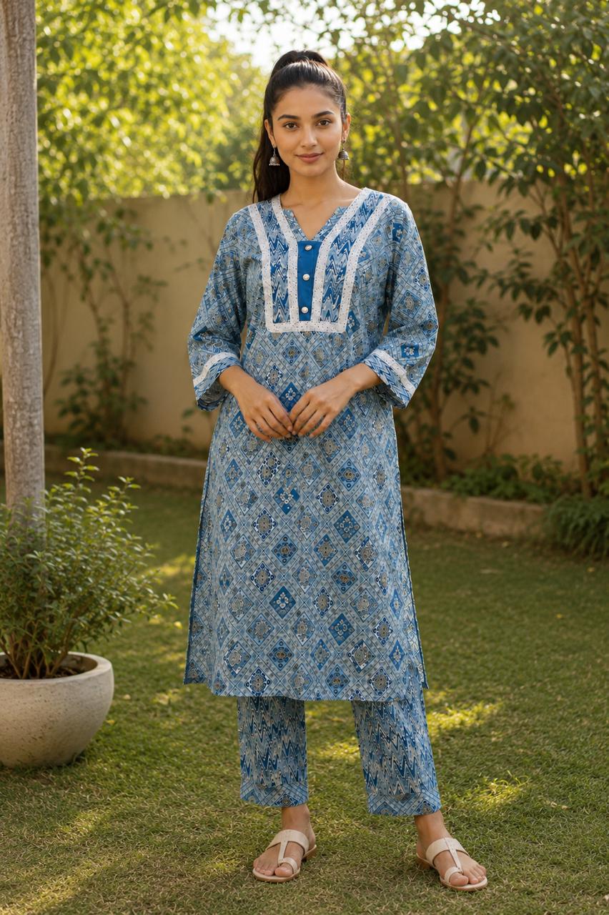 Blue Printed Cotton Co-ord Set