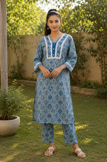Blue Printed Cotton Co-ord Set