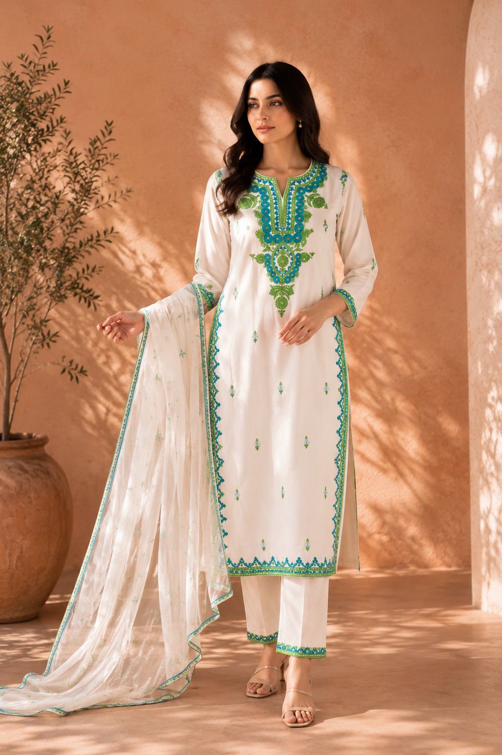 White Embroidered Suit Set