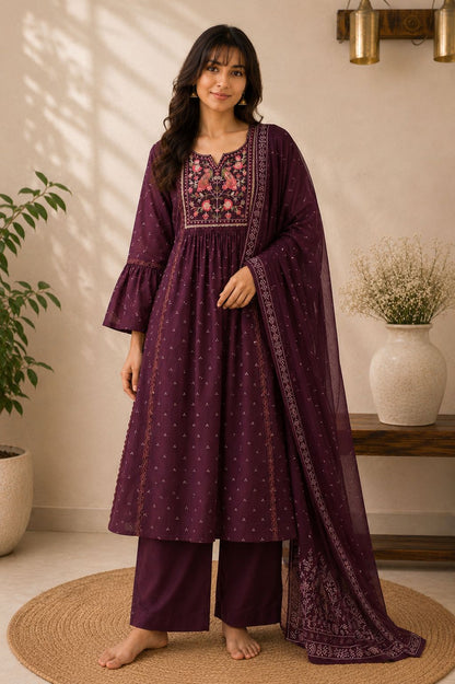 Plum Embroidered Kurta Set