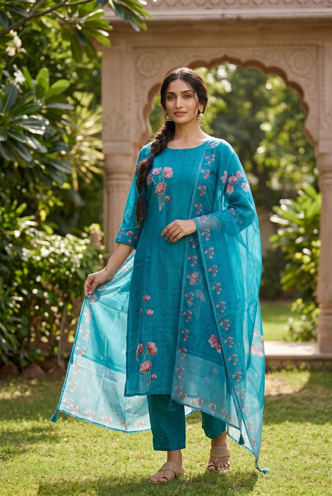 Teal Floral Suit Set