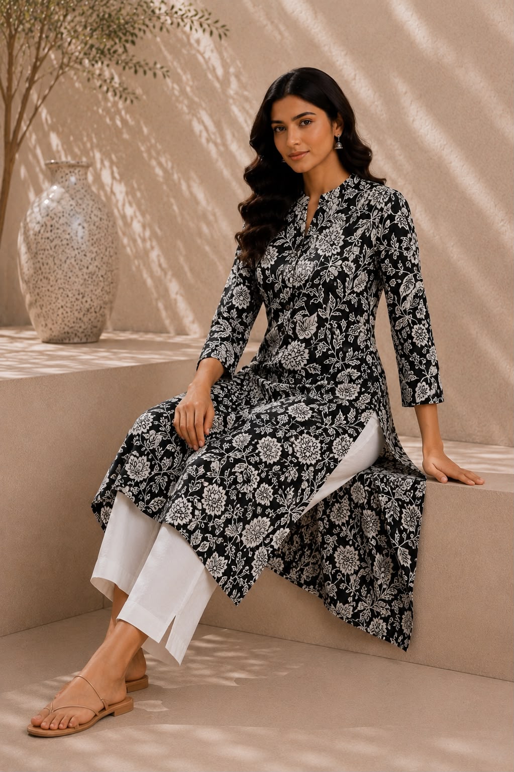 Black Floral Cotton Kurti
