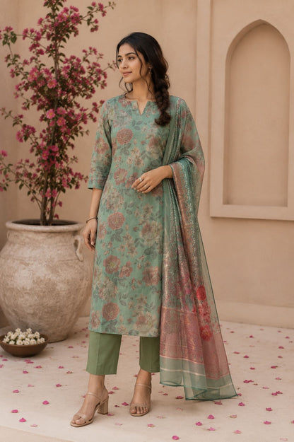 Pastel green printed kurta set
