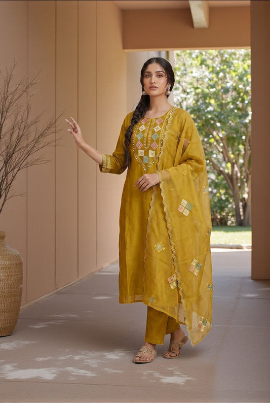Mustard Mirror work suit set