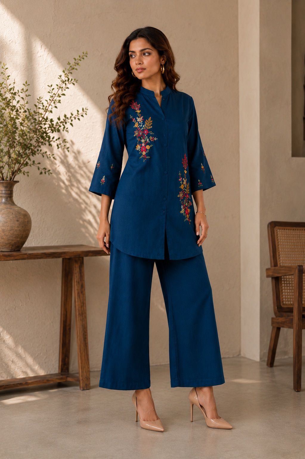 Blue Charm Embroidered Co-ord Set