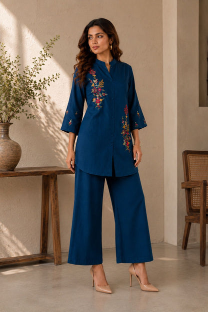 Blue Charm Embroidered Co-ord Set