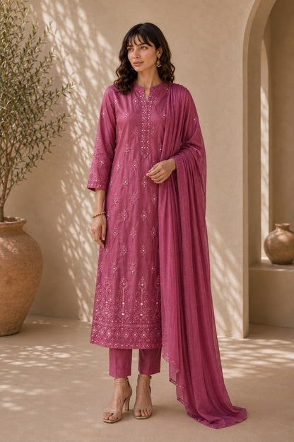 Dusty Rose Silk Suit Set