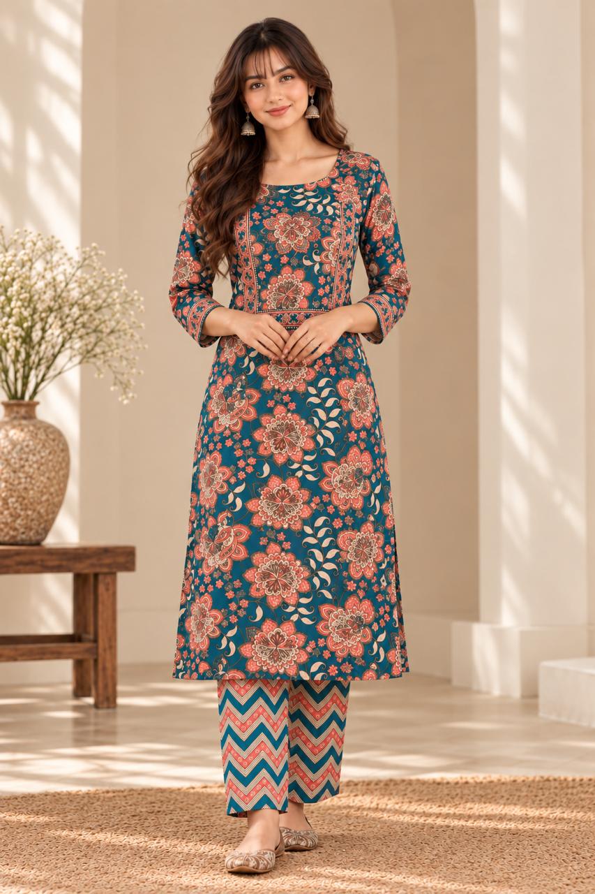 Teal Floral Suit Set