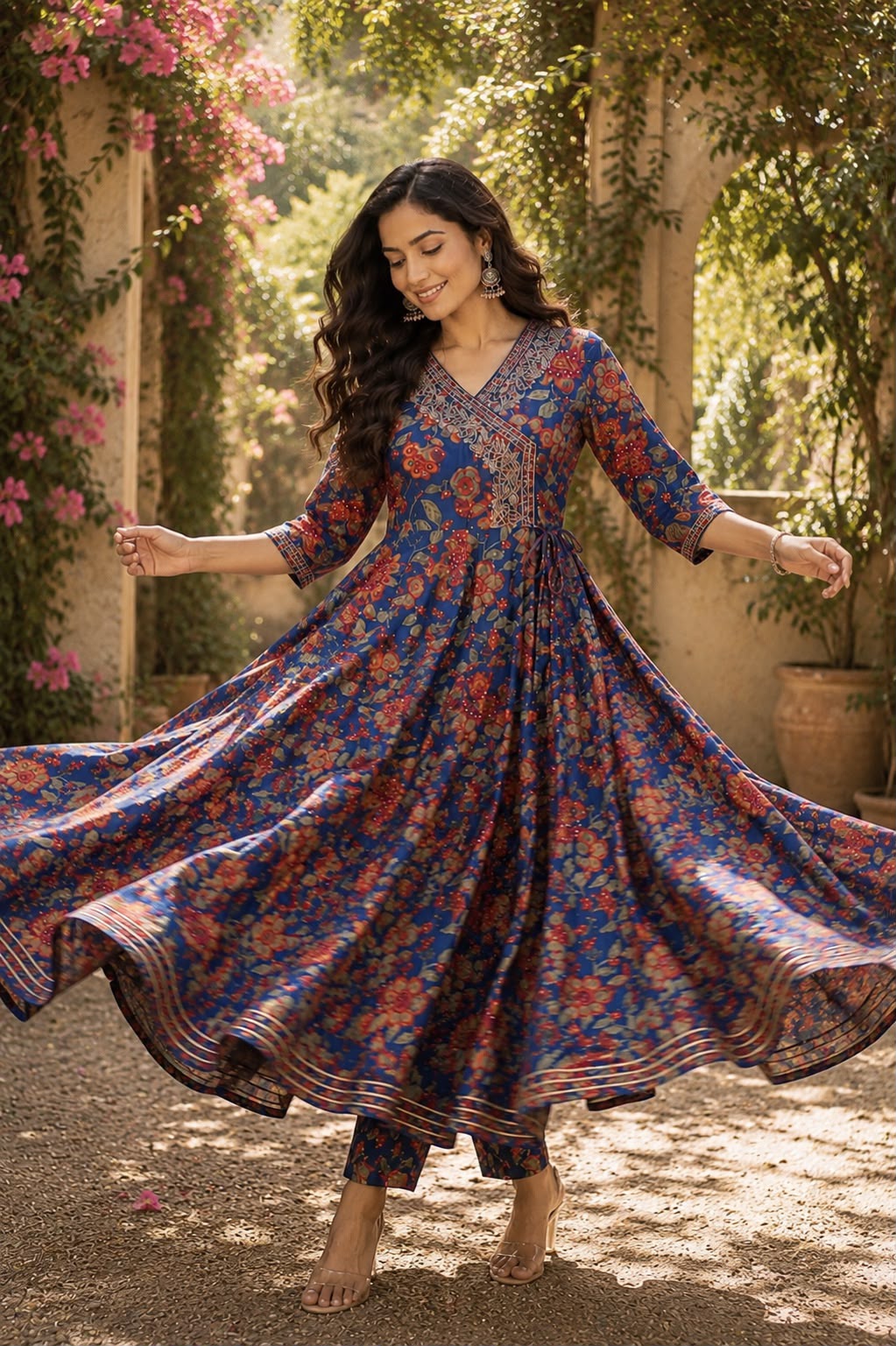 Indigo Bloom Anarkali Suit Set