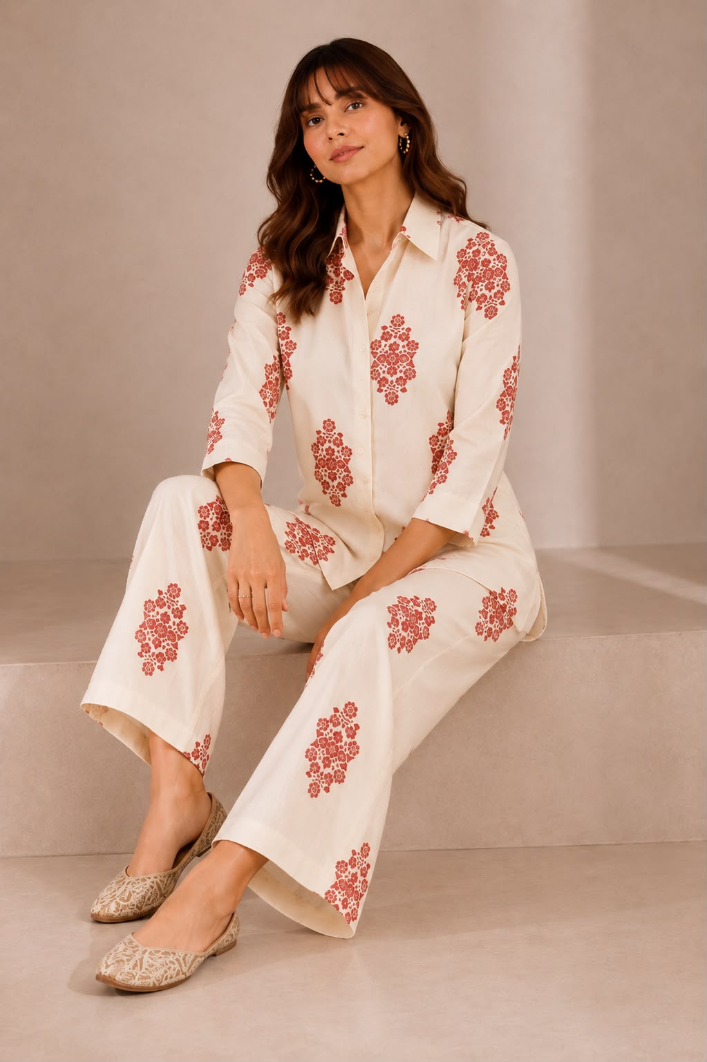 Maroon Buta Cotton Co-ord Set