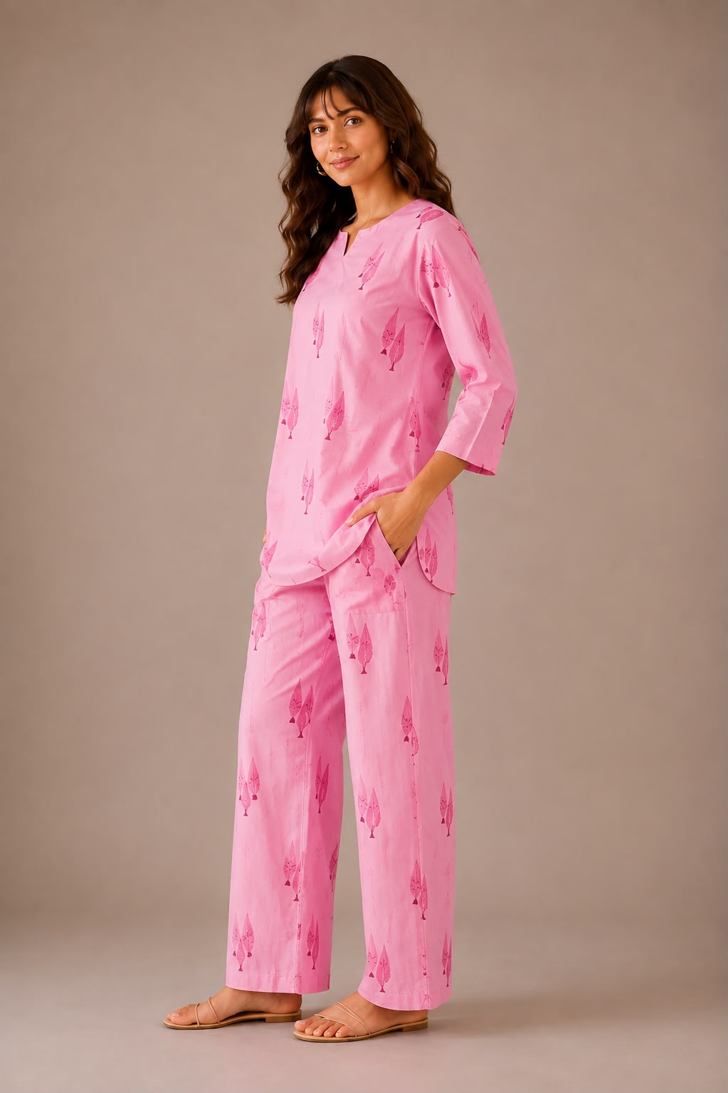 Pink Leaf Cotton Set