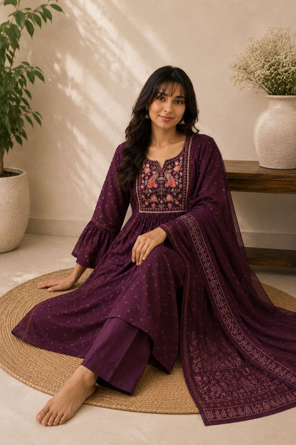 Plum Embroidered Kurta Set