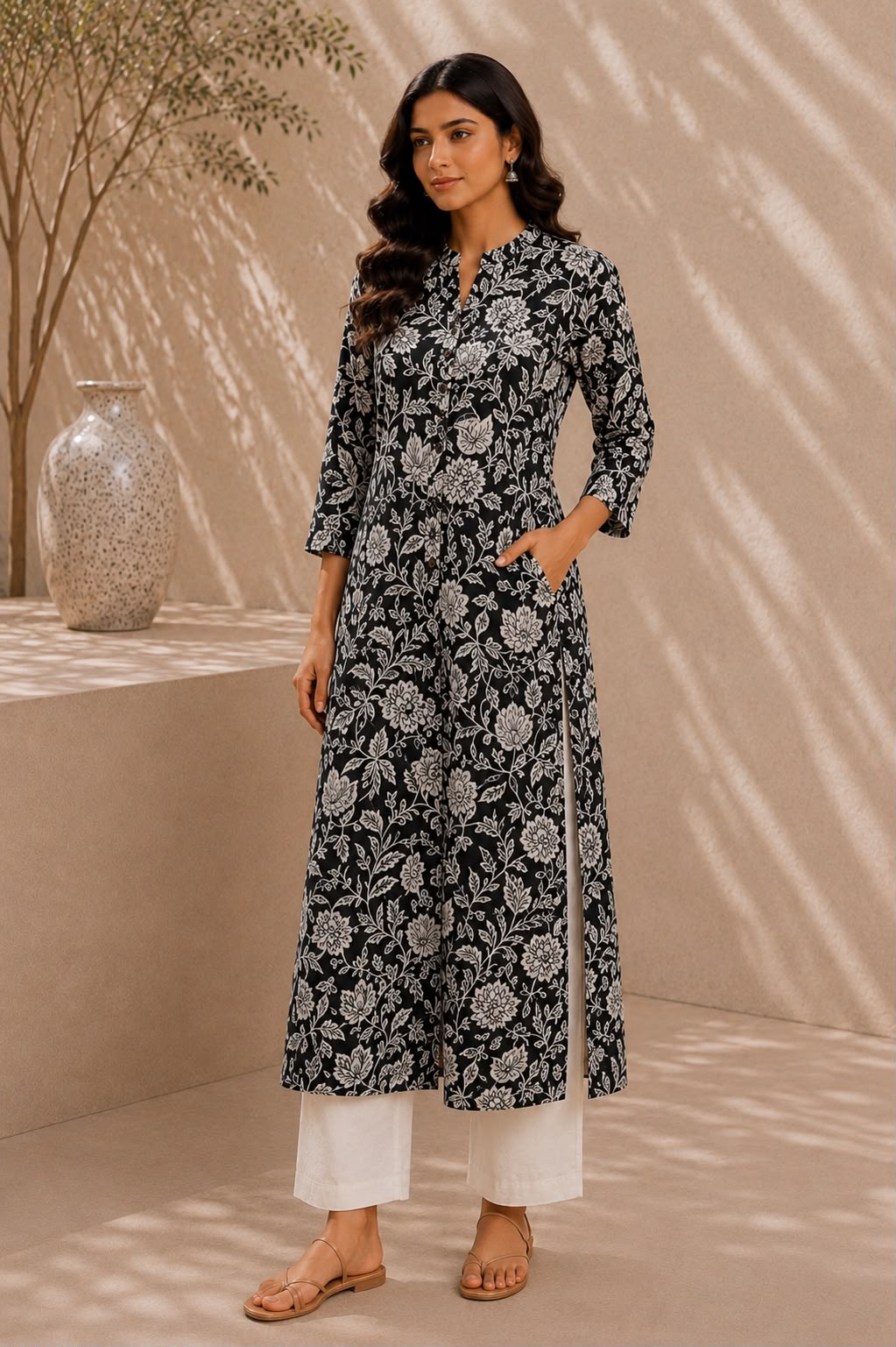 Black Floral Cotton Kurti