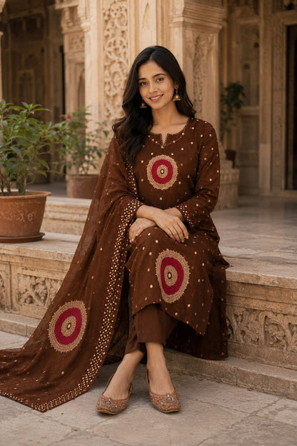 Brown Bandhani Suit Set