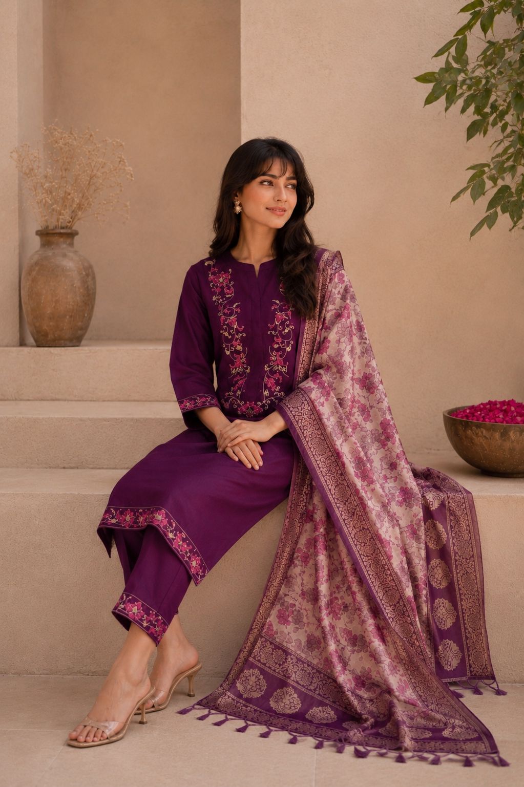 Purple Handloom Cotton Kurta Set