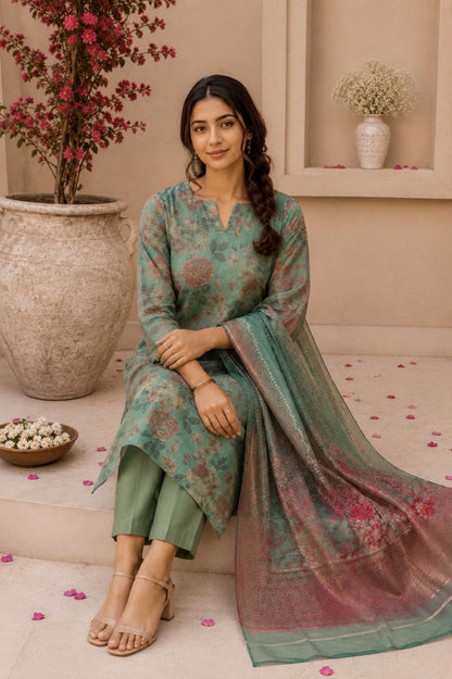 Pastel green printed kurta set