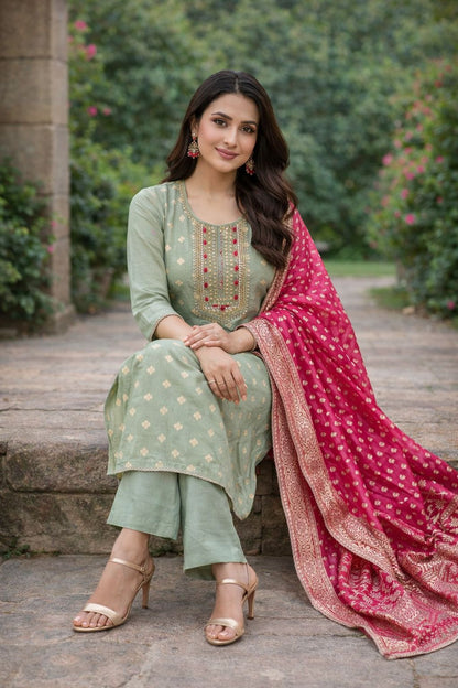 Mint Pink Silk Set