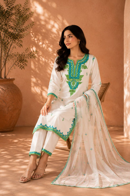 White Embroidered Suit Set