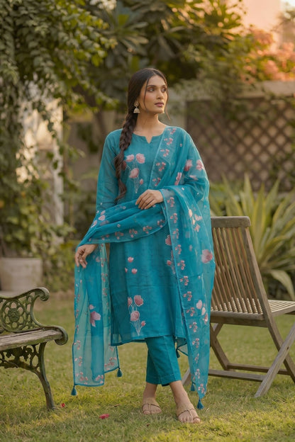 Teal Floral Suit Set
