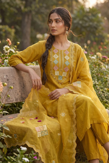 Mustard Mirror work suit set
