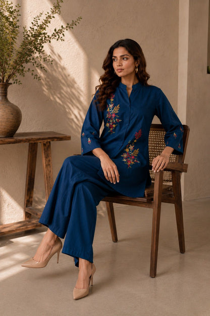 Blue Charm Embroidered Co-ord Set