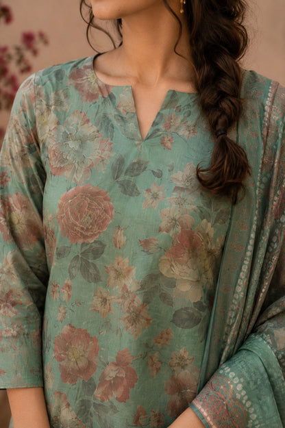 Pastel green printed kurta set