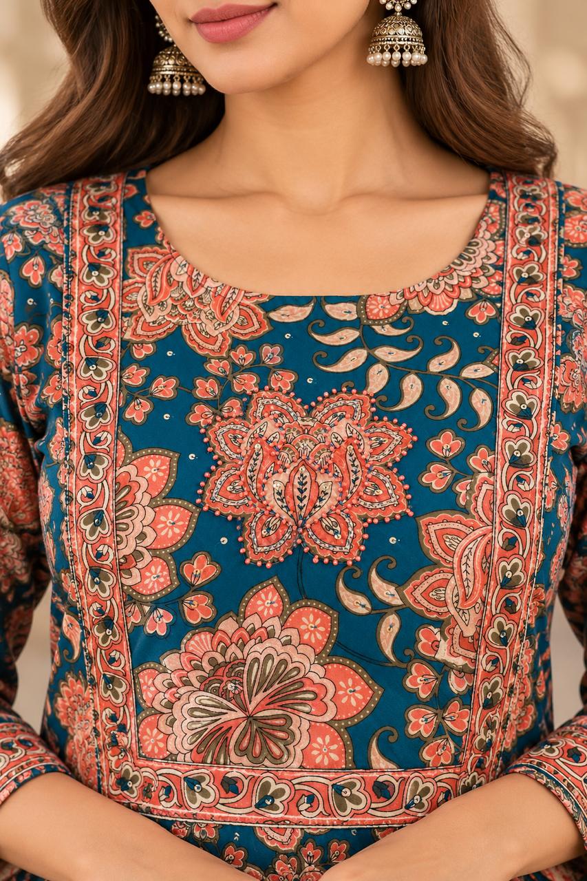 Teal Floral Suit Set