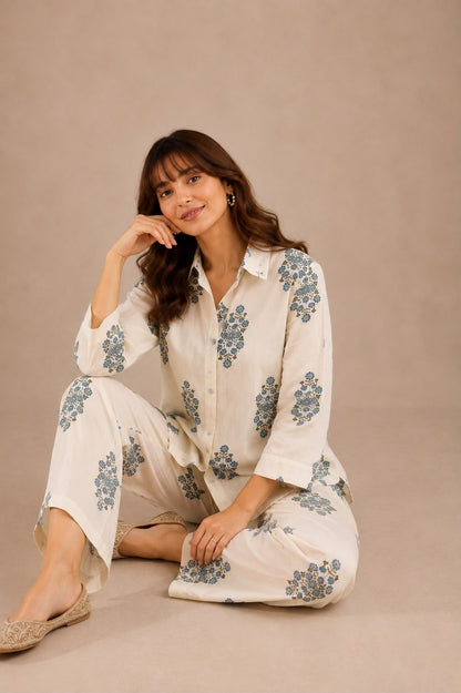 Blue Buta Cotton Co-ord Set