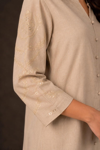 Beige Embroidered Co-ord Set