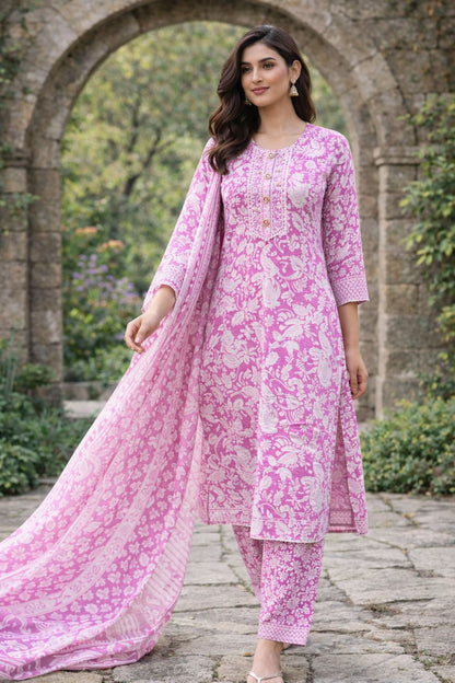 Pink Bloom Kurta Set