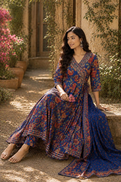 Indigo Bloom Anarkali Suit Set
