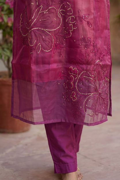 Magenta Embroidered Suit Set