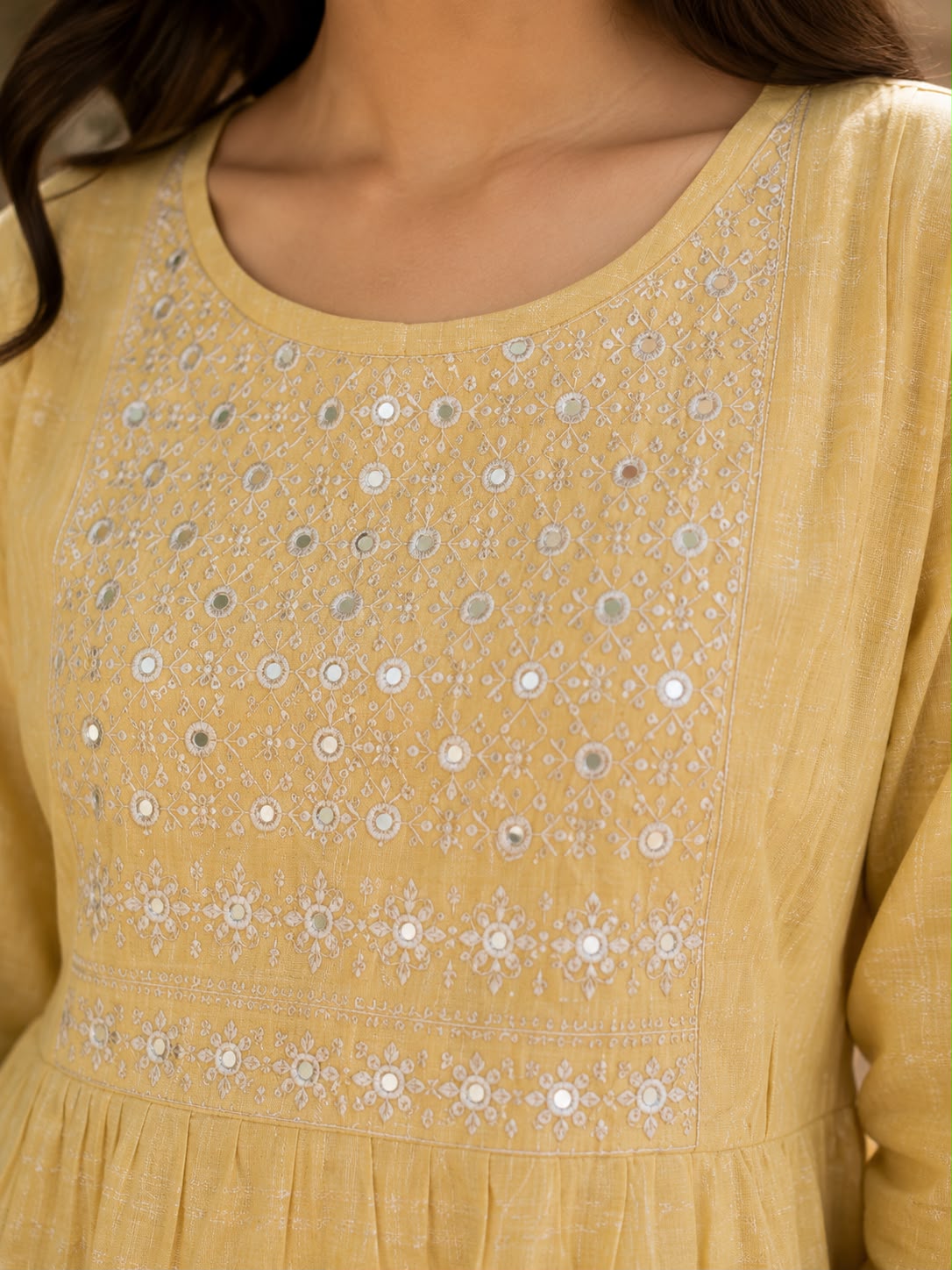 Pastel Yellow Embroidered Short Kurti