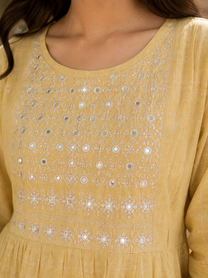 Pastel Yellow Embroidered Short Kurti