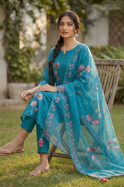 Teal Floral Suit Set