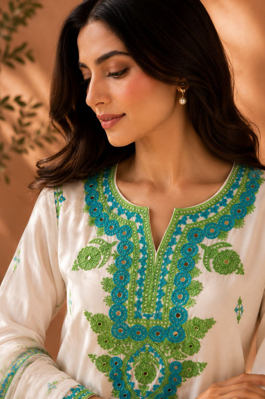 White Embroidered Suit Set
