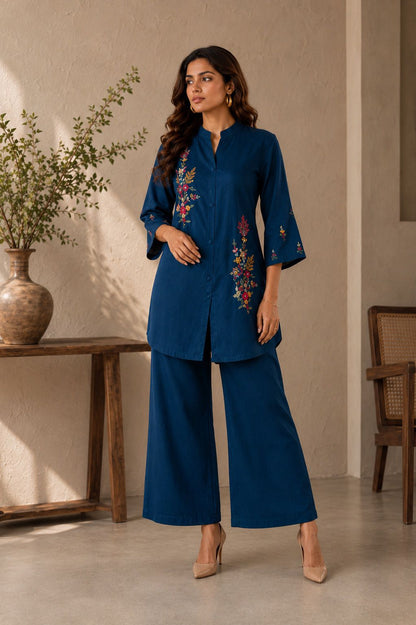 Blue Charm Embroidered Co-ord Set