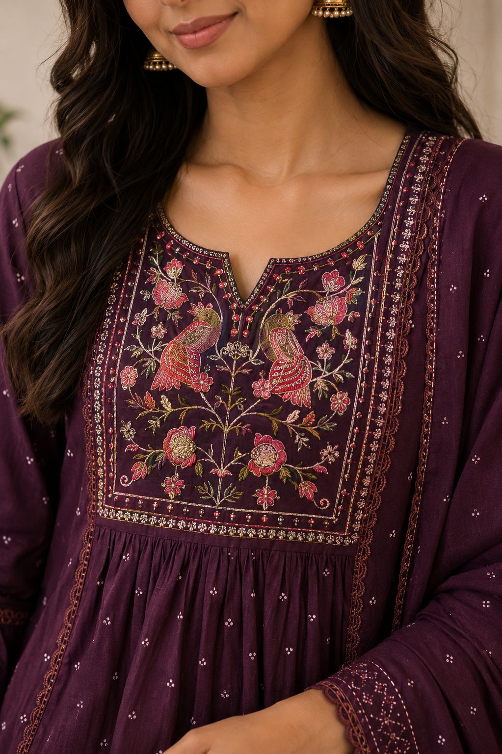 Plum Embroidered Kurta Set
