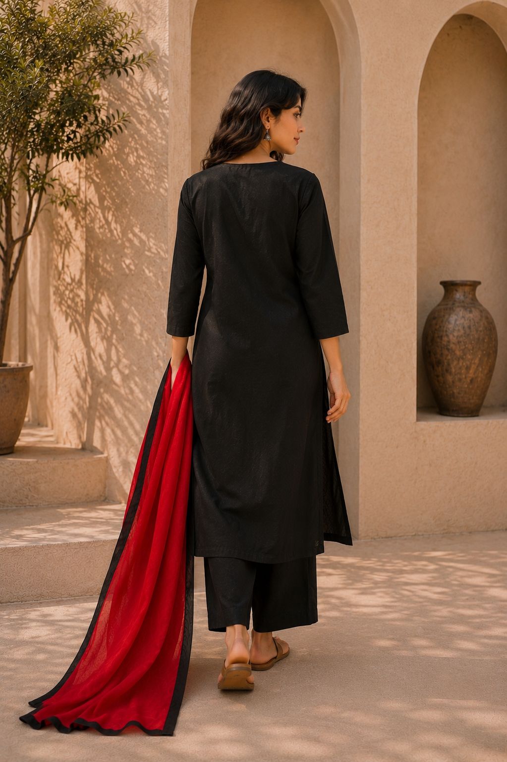 Black Embroidered Silk Kurta Set