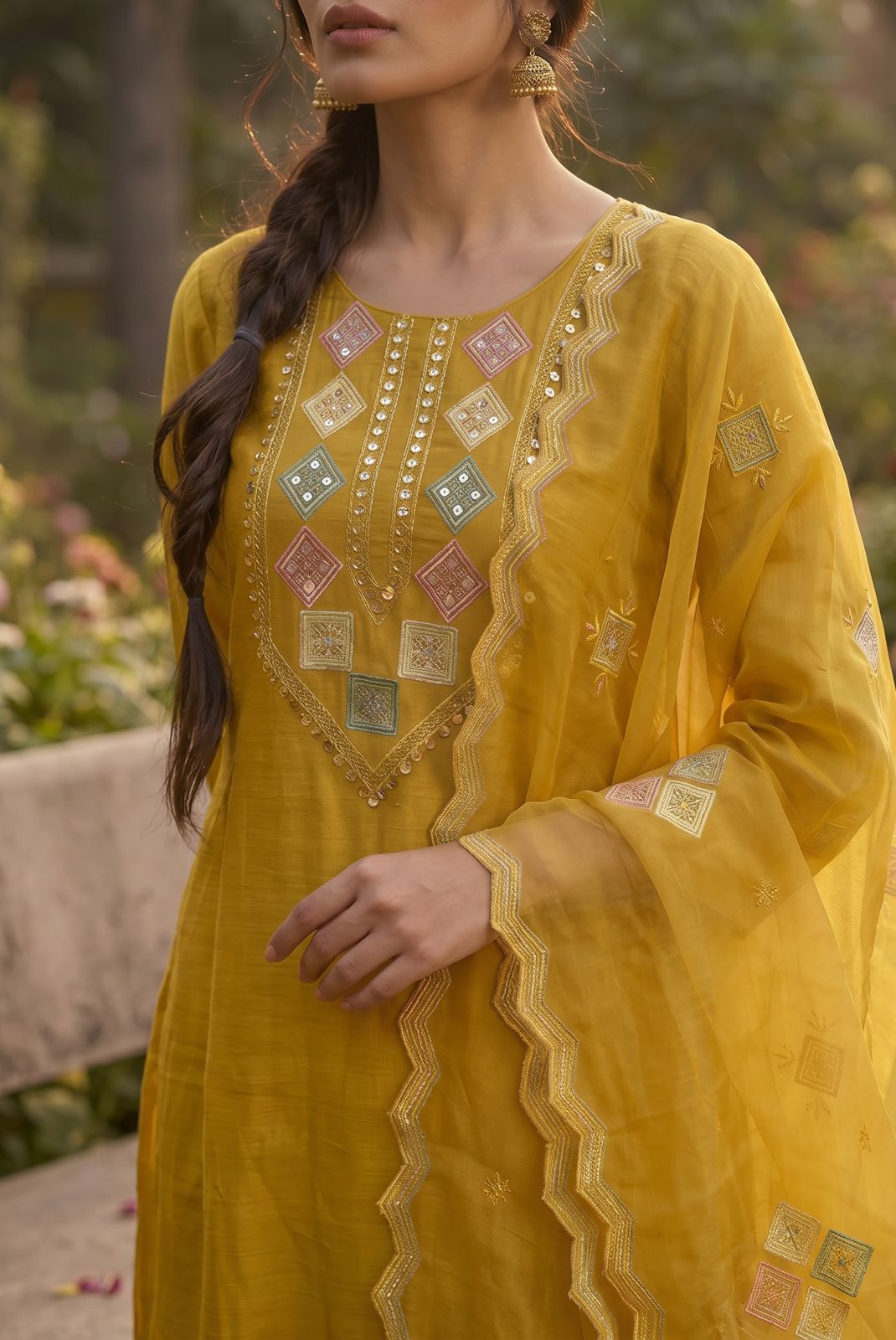 Mustard Mirror work suit set