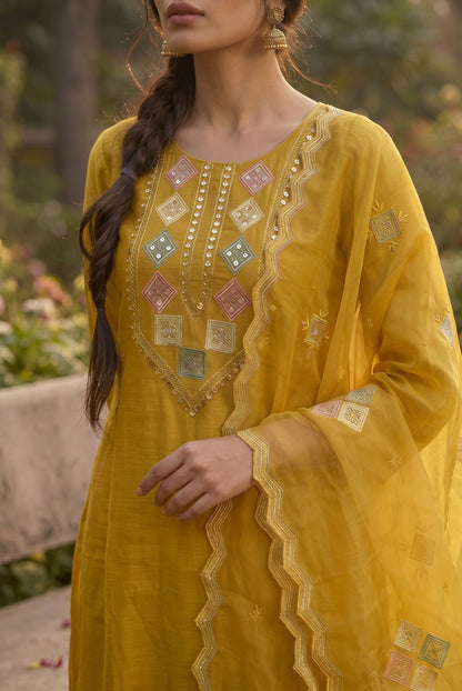 Mustard Mirror work suit set
