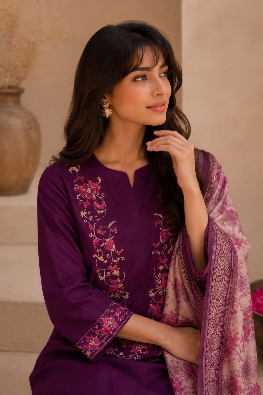 Purple Handloom Cotton Kurta Set