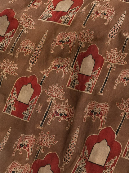 Brown Mughal Print Cotton Kurti